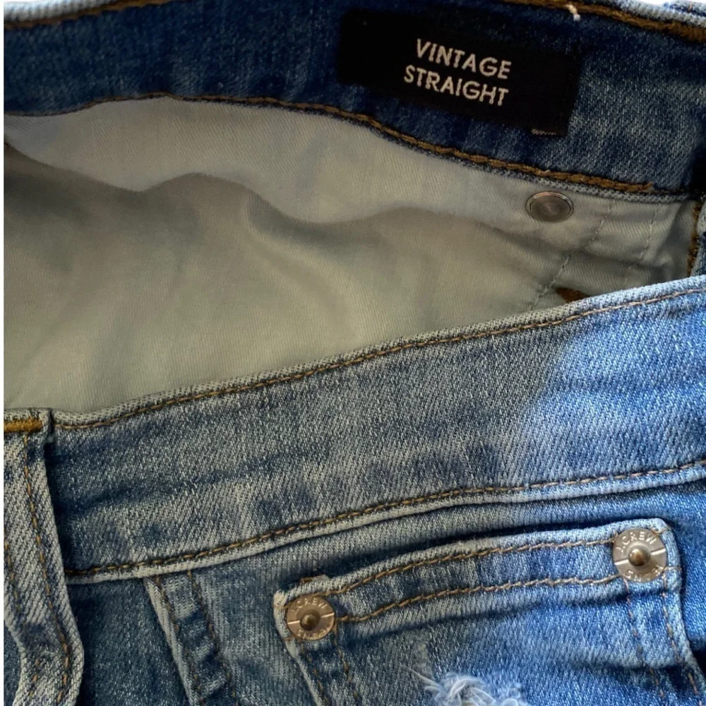 J crew vintage straight jeans size 29 women blue distressed wash open Hems